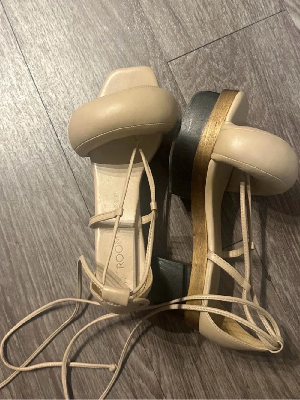 cult gaia Beige Platform Lace-Up Sandals